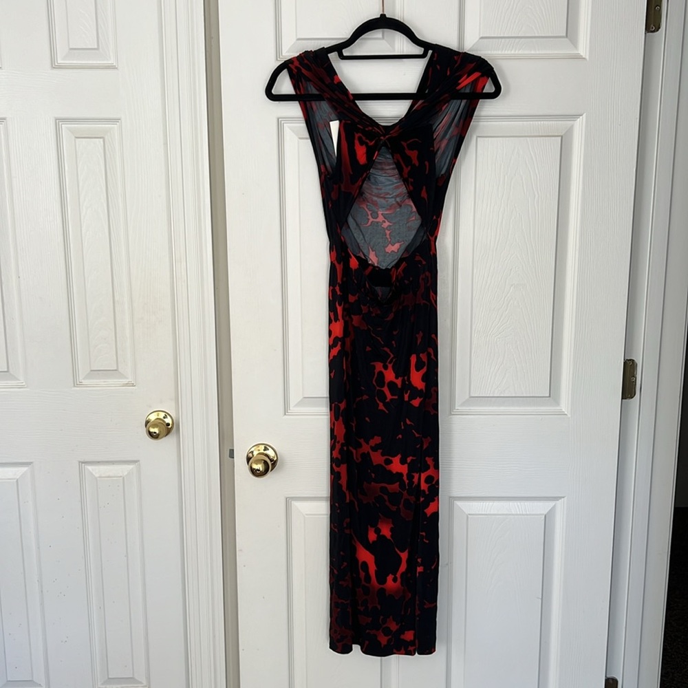 Dries Van Noten Hotmas Print Off the Shoulder Jersey Midi Dress in Red Size XS - Picture 13 of 14